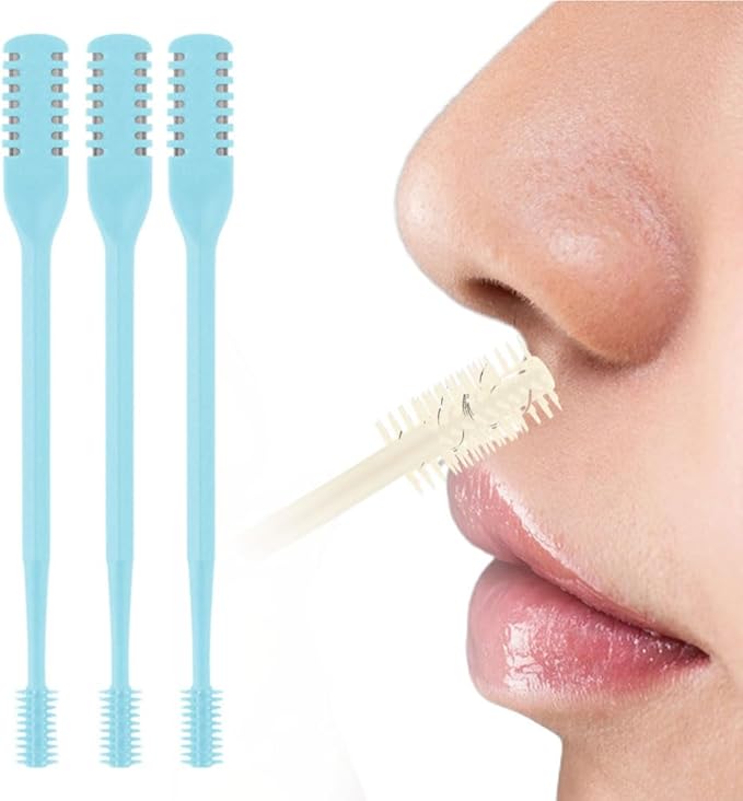 Nasal Hair Cutter, Manual 360° Rotating Nose Hair Trimmer Removal Razors with Ear Picker,2 in 1 Double Sided Nose Hairs Knife Portable Removal Tool for Women Men (A-Blue/3pcs)