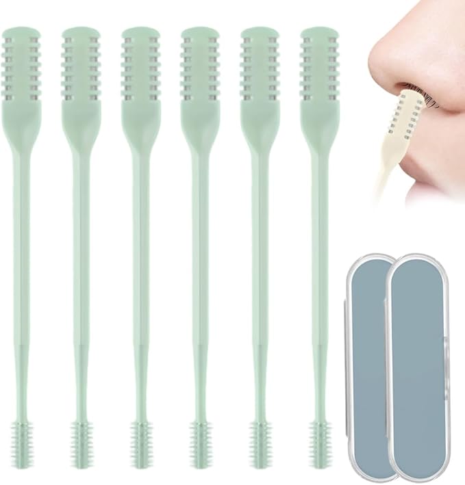 Nasal Hair Cutter, 2-in-1 Nasal Hair Cutter with Cleaning Brush,2025 Upgrade Manual Nasal Hair Cutter, 360° Rotating Nose Trimmer Remover Tool, Double Sided Nose Hair Knife for Women Men (Green, 6PC)