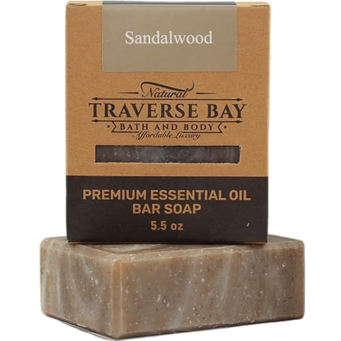 Traverse Bay Bath and Body Natural Cold Process Soap Spice & Wood 4-Bar Variety Pack, Ginger Spice, Sandalwood, Northern Forest, Frankincense & Myrrh, 5.5 oz Each, 22+ oz Total