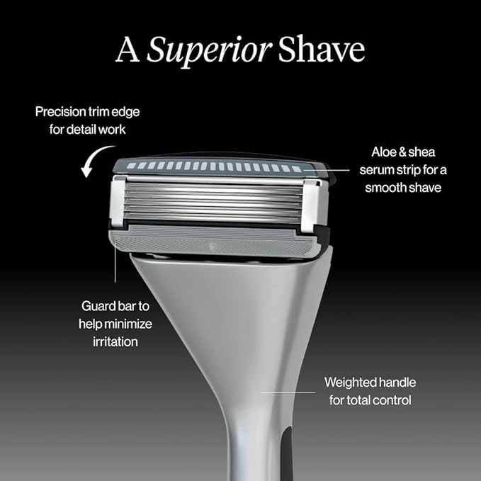 Premium Razor for Men, Handle + 2 Razor Blade Refills + Magnetic Shower Hook, Precision Trim Edge (Stainless)