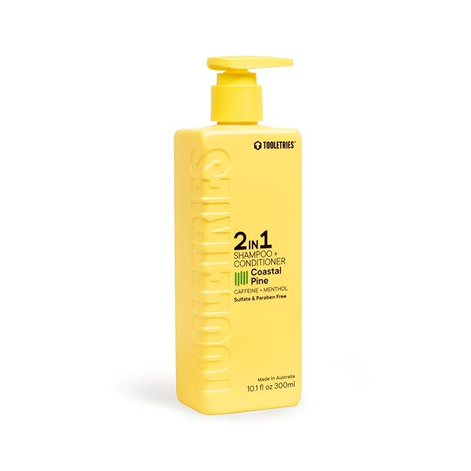 TOOLETRIES 2-in-1 Coastal Pine Men's Shampoo and Conditioner - Pine Scented Hair Wash with Menthol and Caffeine to Promote Hair Growth, Sulfate and Paraben Free - 10.1 oz / 300ml