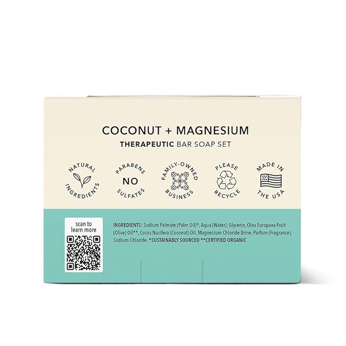 Olivia Care Coconut & Magnesium Bar Soap Set, Moisturizing Triple-Milled Formula, 5 oz Each, 3-Pack, All Natural & Sustainably Sourced