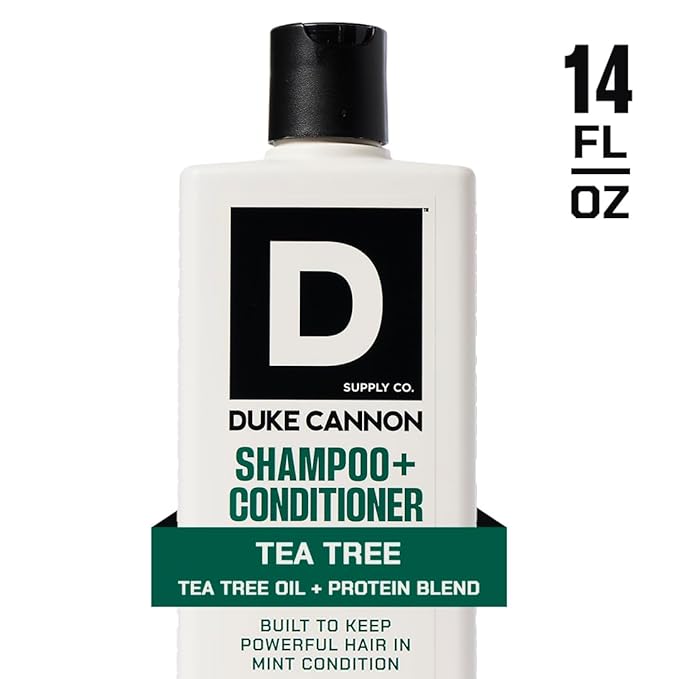 Duke Cannon Supply Co. 2-in-1 Hair Wash - Masculine Scent - Gentle Cleansing Hair Wash For Men - Stimulating Hair Shampoo & Conditioner - Strengthens Hair - Tea Tree - 2 Pack (14 oz)