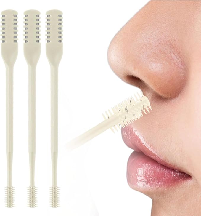 Nasal Hair Cutter, Manual 360° Rotating Nose Hair Trimmer Removal Razors with Ear Picker,2 in 1 Double Sided Nose Hairs Knife Portable Removal Tool for Women Men (A-Beige/3pcs)