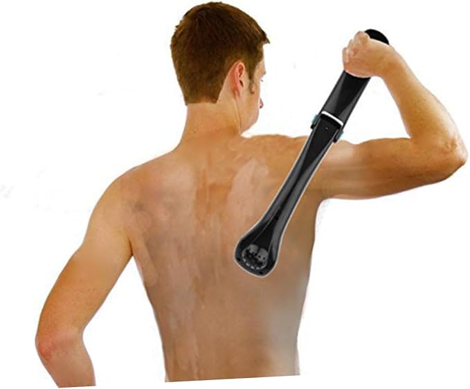 Electric Back Shaver for Men DIY Grooming Body Hair Remover Ergonomic Design Rechargeable Black Achieve Smooth Hair Back