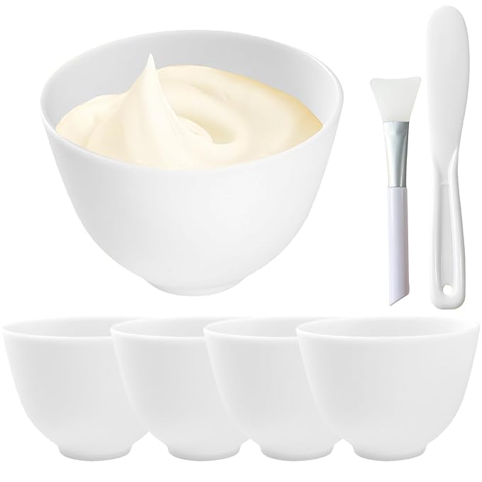 7Pcs Silicone Facial Mask Bowl DIY Face Mask Mixing Bowl for Home Salon Spa Face Skin Applicator Bowl, White