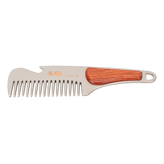Men Beard Comb Multipurpose Stainless Steel Teeth Sandalwood Pocket Moustache Comb for Home Hair Salon