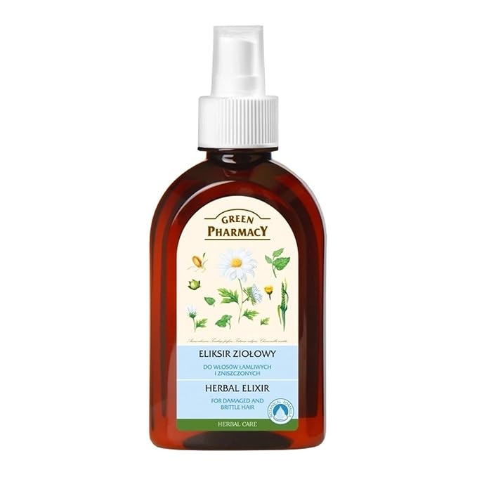 Herbal Elixir with Chamomile & Wheat-Germ for Damaged, Brittle and Colour-Treated Hair - No Rinse Spray - Strengthens, Nourishes, Rebuilds - 250ml by Green Pharmacy Cosmetics