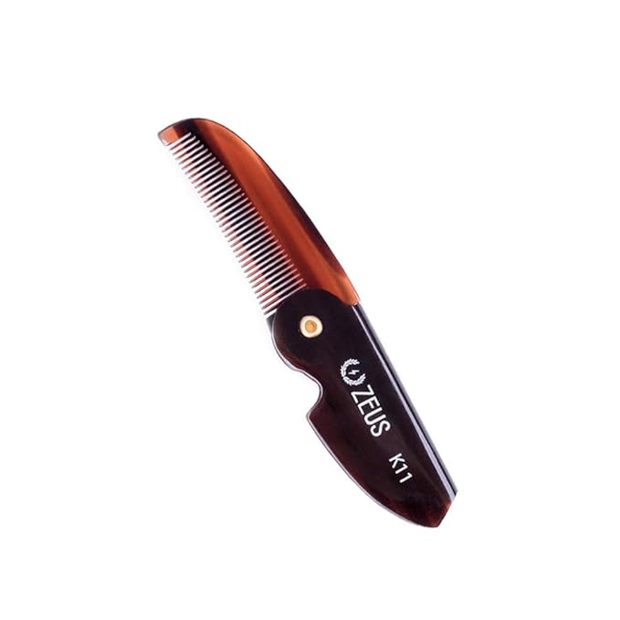 ZEUS Folding Mustache Comb for Men, Handmade Saw-Cut Pocket Comb for Men’s Beard & Moustache Grooming, Compact & Travel Friendly (Traditional) K11