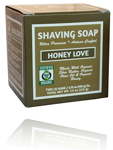 Organic Shaving SoapHoney Love UnisexTwo 3.75 oz Bars5in1 (Shave Shampoo Cond. Body & Beard Soap) Certified Organic by Oregon TilthMade W/Softening Butters & Oils & Org. Honey87% Organic!