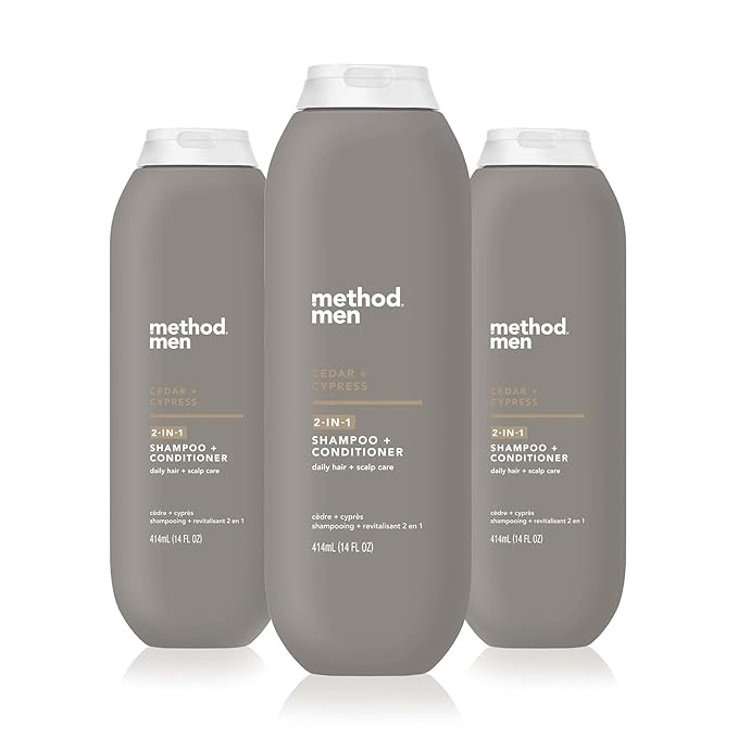 Method Men 2-in-1 Shampoo and Conditioner, Cedar + Cypress - Hydrating Formula with Woody Scent - Paraben Free and Cruelty Free - 14 Fl Oz, Pack of 3