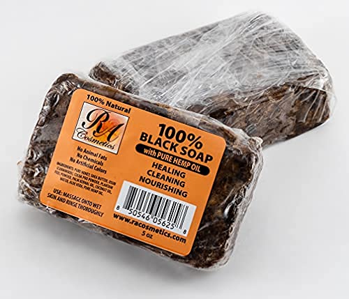 RA COSMETICS 100% African Black Soap With Hemp Oil 5 oz