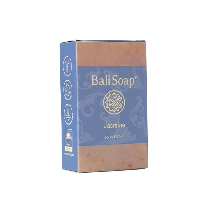 Bali Soap Jasmine Natural Soap Bar for Men & Women, Vegan Handmade Exfoliating Body & Face Wash, Cold Pressed 3 Pack 3.5 oz Each, Gift Set