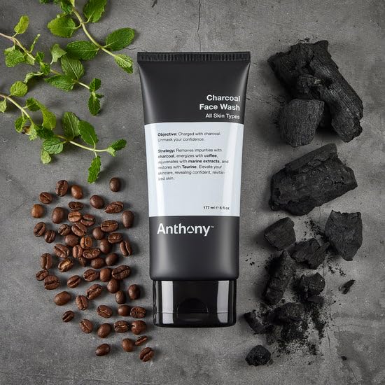 Anthony Charcoal Face Wash, 6 Fl Oz - Detoxifies, Energizes, Rejuvenates & Protects with Coffea Arabica, Taurine & Marine Extracts - Sulfate & Paraben-Free Skincare for Men
