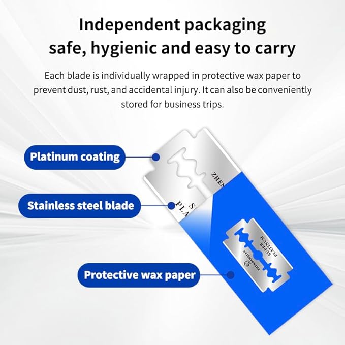 Super Platinum Double Edge Razor Blades, Swedish Quality, 100 Pack, Sharp Non-Irritating, 1.69 x 0.87 Inch, 6-Month Supply