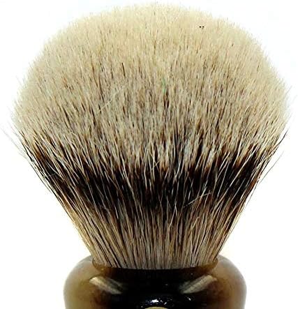 G.B.S Badger Shaving Brush with Faux Horn Handle, Free Stand, Large Silvertip