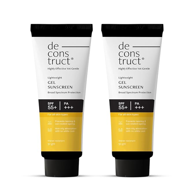 Deconstruct Face Gel Sunscreen SPF 50 + and PA+++ | Gel based sunscreen for oily, combination, acne prone & normal skin| Broad spectrum sunscreen, No White Cast, Lightweight - 50g each, pack of 2
