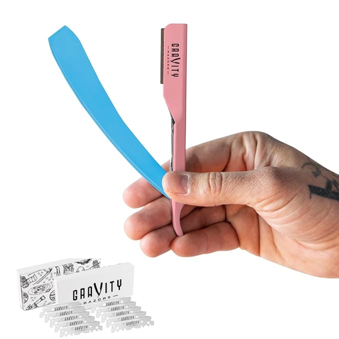 GRAVITY RAZORS Professional Straight Razor Kit – Ultra Exposure, Includes 10 Premium Blades, 2mm Exposed, Cotton Candy