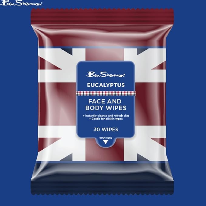 Ben Sherman Men's Face Wipes - 4 Pack (120 Total) Cleansing Wipes for Men with Cedarwood, Sandalwood, Eucalyptus & Citrus Mint