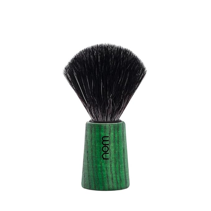 NOM Theo Shaving Brush | Vegan Shave Brush for Shaving soaps and creams | sustainable eco-friendly and reusable | Exfoliating Shaving Brush | Green Ash handle