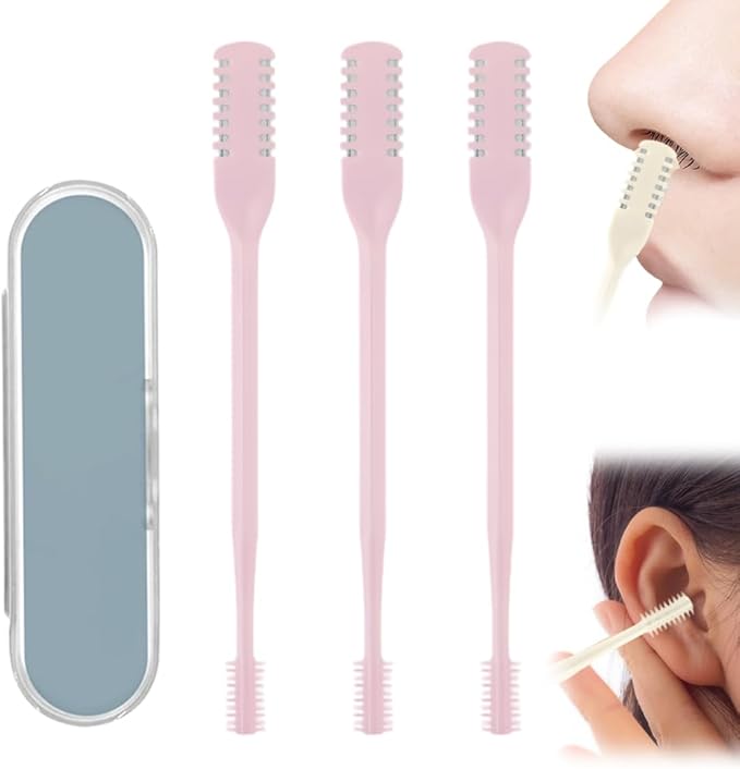 Nasal Hair Cutter, 2-in-1 Nasal Hair Cutter with Cleaning Brush,2025 Upgrade Manual Nasal Hair Cutter, 360° Rotating Nose Trimmer Remover Tool, Double Sided Nose Hair Knife for Women Men (Pink, 3PC)