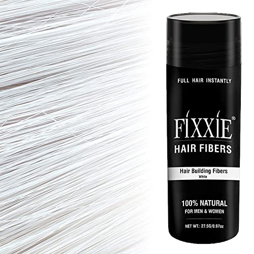 FIXXIE Hair Fibers for Thinning Hair WHITE 27.5g Bottle, Hair Fibre Concealer for Hair Loss for Men and Women, Naturally Thicker Looking Hair with Keratin Hair Fibres