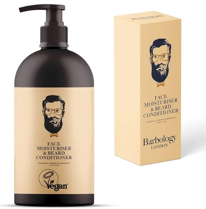 2-in-1 Beard and Face Moisturizer with Jojoba Oil, Argan Oil, and Avocado Oil, Conditions Dry, Itchy and Coarse Facial Hair, 10oz Pump Bottle