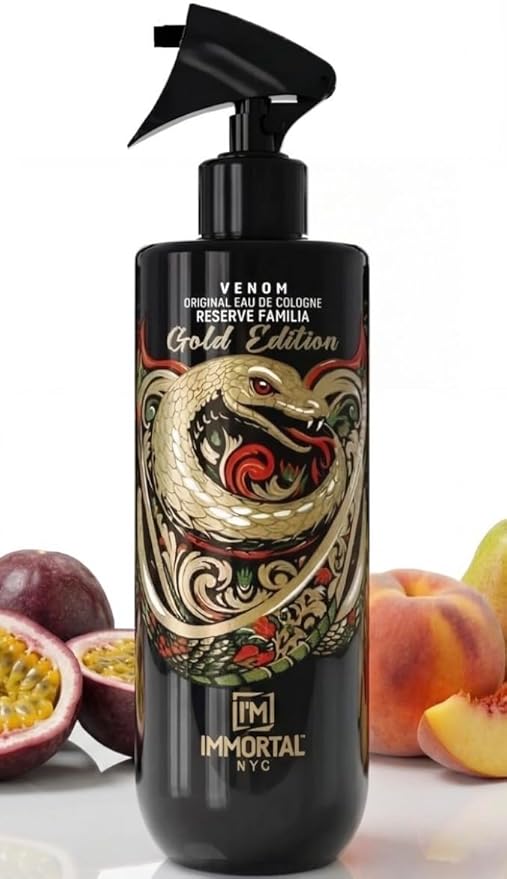 Immortal NYC Venom 'NEW GOLD EDITION', After Shave Spray Body/Face Men's Cologne, 17oz/500ml, Exclusive Barbers, Refreshes, Revitalizes and Relieves Face and Skin, Moisturizing Formula After Shaving