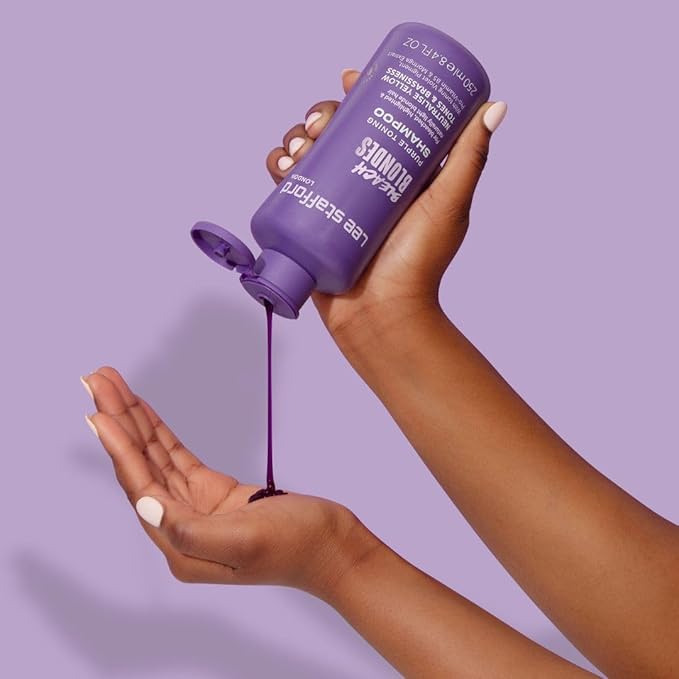 Lee Stafford Purple Toning Shampoo | Bleach Blonde Collection - Best Toner Cleanser, Neutralizes Brassy & Yellow, Great for Color Treated, Silver, & Grey, Hydrating for Dry, Damaged Hair, 16.9 Fl Oz