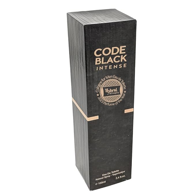 Hybrid & Company Code Black Intense Cologne for Men Eau De Toilette Natural Spray Masculine Scent, 3.4 Fl Oz