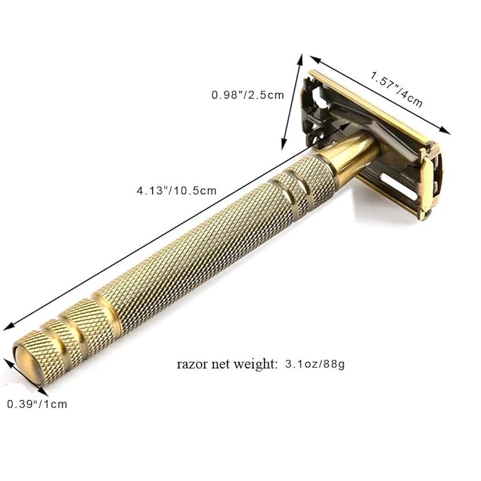 Double Edge Safety Razors,Classic Men Shaving Butterfly Open Razor - Bronze Long Handle Women Razors With 5 Blades,Reusable Metal Brass Manual Shaver Close Comb
