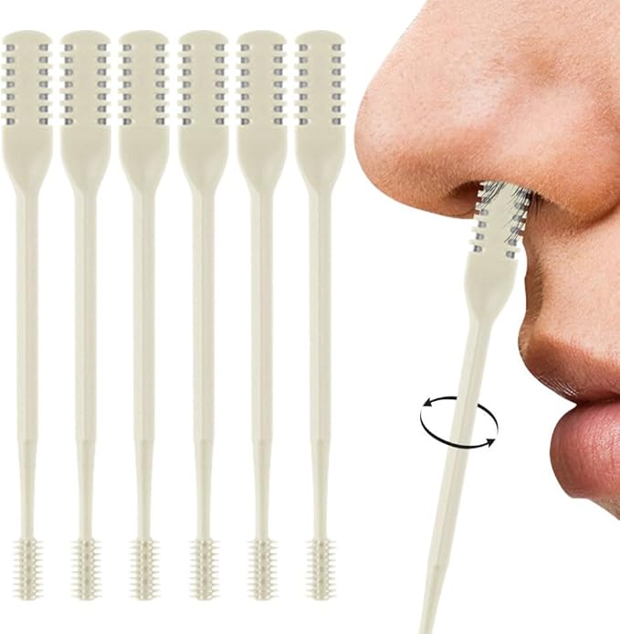 Nasal Hair Cutter, 2025 Double-Sided Nose Hair Trimmer, Manual 360° Rotating Nostril Hair Removal Tool for Men & Women, Nose Ear Eyebrow Grooming, Easy to Clean (Beige, 6PCS)