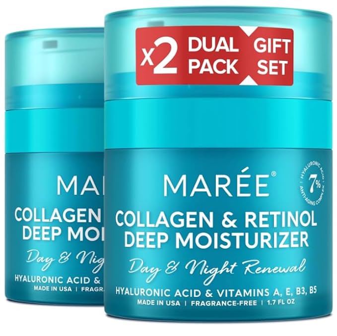 MAREE Face Moisturizer Collagen Cream for Face 2 Pack – Hyaluronic Acid & Retinol – Anti-Aging Wrinkle Creams – Crema Para La Cara