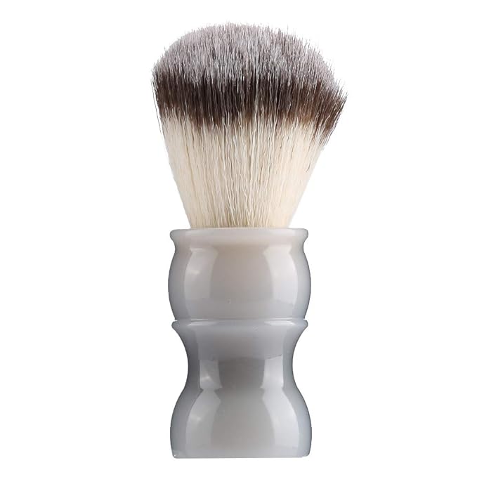 Professional Manual Beard Shaving Brush, Men Mustache Brush with Dense Nylon Hair, Barber Brush for Softening Beard and Creating Rich Lather, Portable Travel Shaving Brush for Salo (Gray White)