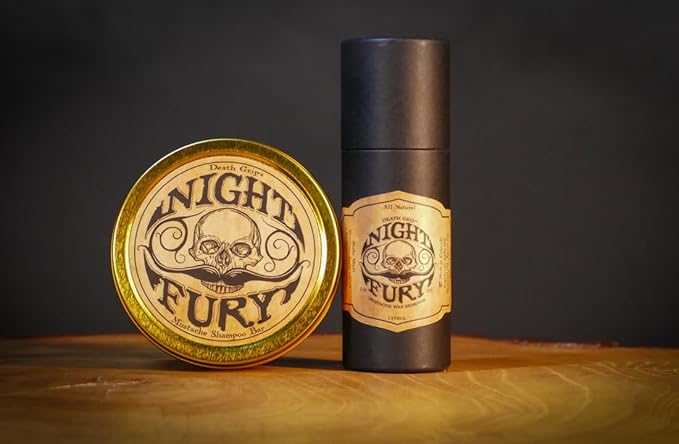 Night Fury Shampoo Bar and Night Fury Mustache Wax Remover Oil Set | 1 oz Amber Dropper Bottle | 4 oz Shampoo Bar