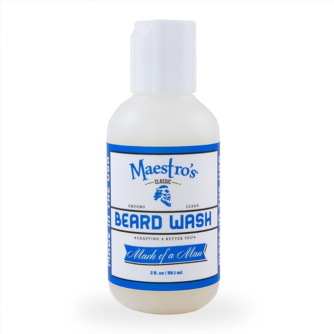 Maestro's Classic BEARD WASH | Anti-Itch, Deep Cleaning, Non-Drying, Fully Hydrating Gentle Cleanser For All Beard Types & Lengths- Mark of a Man Blend, 2 Ounce