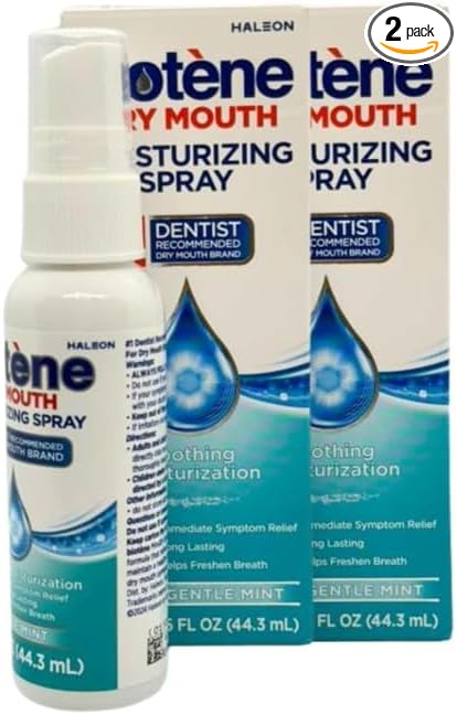 Moisturizing Dry Mouth Spray, Biotene'e Moisturizing Spray for Dry Mouth and Bad Breath Gentle Mint - 1.5 fl oz (Pack of 2)