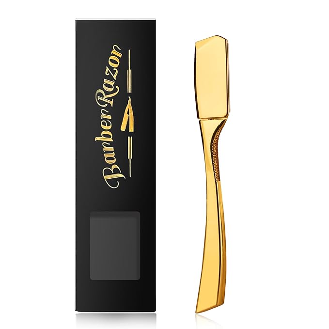 Barber Razor Professional Straight for Men: Stainless Steel Razor Close Shaving Safety Straight Edge Razor for Barbershop Salons Home Hairdressing Use (Gold)