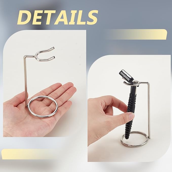 AHANDMAKER 2 Pack Stainless Steel Safety Razor Stand for Razors and Brushes 2x4.8in Heavy Duty Razor Holder Shaving Brush Organizer for Bathroom Travel Fathers Day Christmas Gifts Accessories