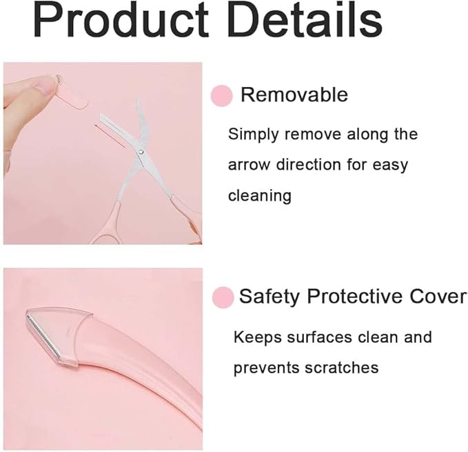 2-Pack Eyebrow Razor Set for Women and Men Professional Eyebrow Scissors with Comb, Pink, Stainless Steel Detachable Design for Easy Cleaning