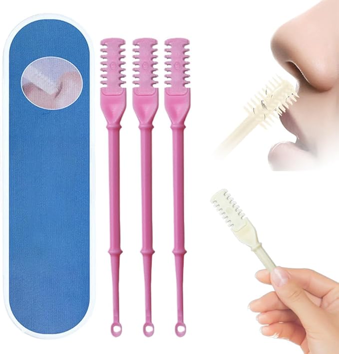 2-in-1 Nasal Hair Cutter, 2025 Upgrade Double Sided Nose Hair Knife, Rotating Nasal Hair Razor Cutter with Ear Picker for Women and Men, 360 Degree Rotating Manual Nose Hair Trimmer (Pink)