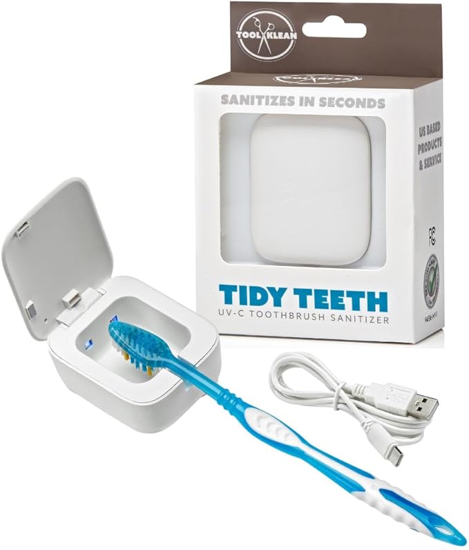 Tidy Teeth UV Toothbrush Sanitizer - Portable Cordless UVC Light Tooth Brush Holder - Cleaning and Sanitizing - Home Bathroom Countertop & Travel - USB Rechargeable Cleaner Case w/Wall Mount (1-Pack)