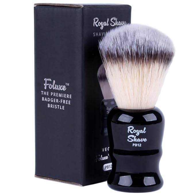 Vegan Shaving Brush by Royal Shave, Foluxe Synthetic Bristles, Badger-Free, Wet Shave Tool for Men & Women, Smooth & Comfortable (BLACK)