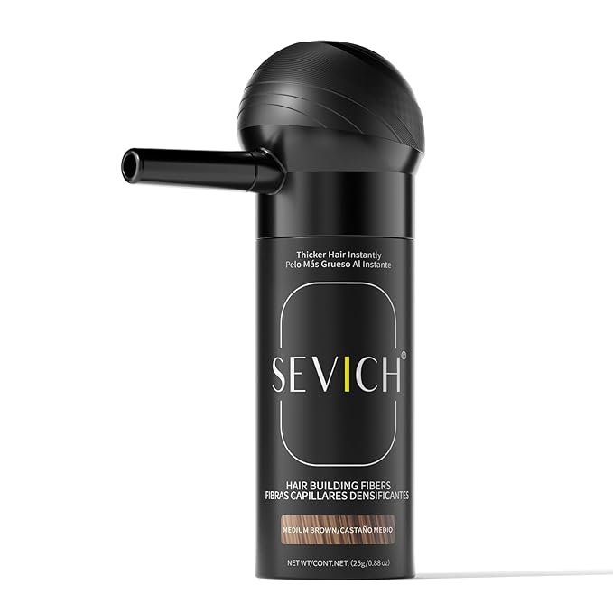 SEVICH Hair Fibers with Spray Applicator - Natural-Looking Hair Thickening Fibers for Men & Women, Instant Fullness, Wind & Water Resistant, Easy Wash Out, 25g (Medium Brown)