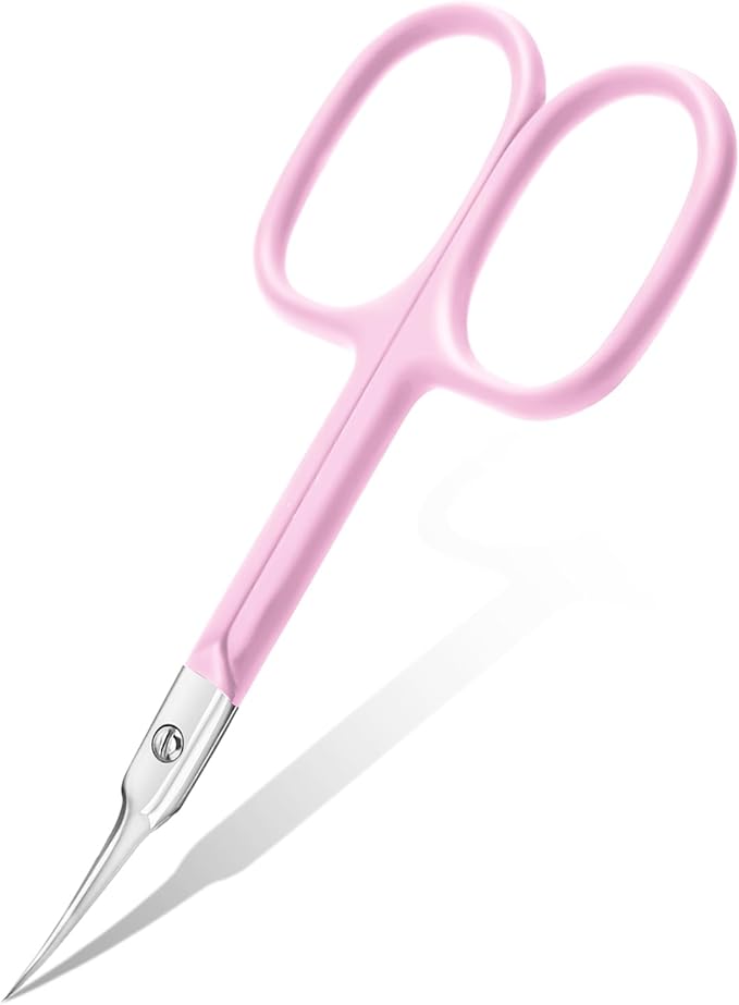CGBE Cuticle Scissors Extra Fine Curved Blade, Super Slim Manicure Scissors for Cuticles Professional Small Scissors with Precise Pointed Tip Grooming Blades, Eyebrow, Eyelash, and Dry Skin - Pink