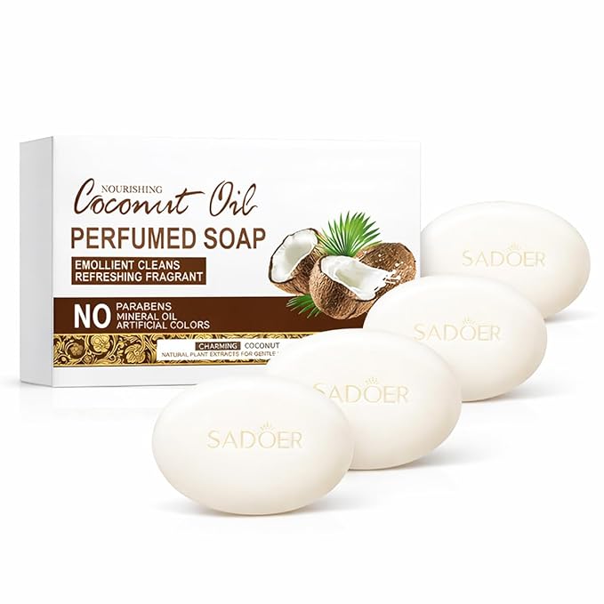 Nourishing Coconut Oil Perfumed Soap, Natural Handmade Organic Bar Soap, Paraben & Mineral Oil Free, Moisturizing & Restoring Body Soap for Women & Men, 4 Count (14.18 oz)