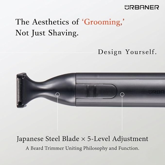 URBANER Mustache Trimmer – Cordless, Waterproof & Adjustable, 0.08”-0.55” Precision Settings, Lightweight Grooming Clipper with Japanese Steel Blade for Travel Use, Beard Trimmer for Men, Hair Clipper