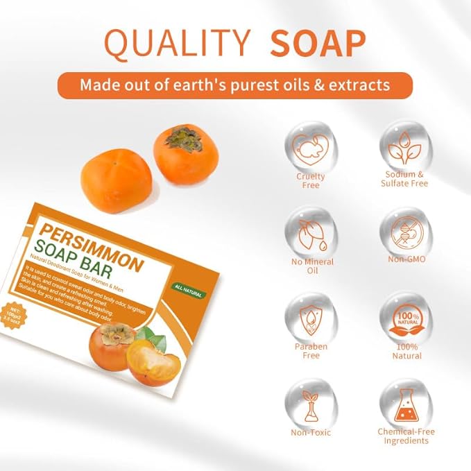 Persimmon Soap, for Body Odor,Natural Ingredients Japanese Persimmon Soaps,Natural Deodorant Soaps,for All Skin Types (3)