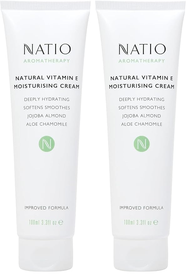 Natio Australia Aromatherapy Natural Vitamin E Moisturizing Cream, 3.4 oz - Non-Greasy Aloe Vera Face Moisturizer - Deeply Hydrating Face Cream (Pack of 2)