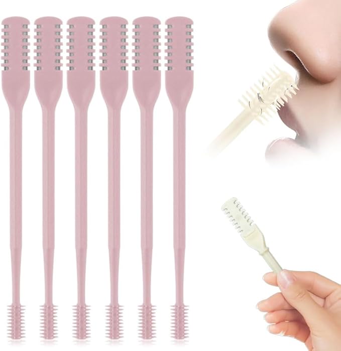 2-in-1 Nasal Hair Cutter, Dual Head Nasal Hair Trimmer, 360° Rotation Nose Hair Cutter, Pain-Free Nostril Hair Remover, Easy to Clean Grooming Tool for Women Men (Pink, 6pcs)